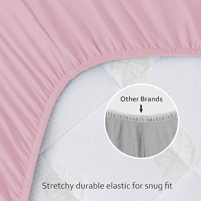 Biloban Pack and Play Sheets Fitted, 2 Pack Pack and Play Sheet Fits for Graco Pack n Play Mattress, Neutral Playard Sheets for Baby Boys and Girl, Grey & Pink, 38”X 26”