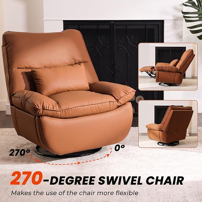 Electric Glider,Power Recliner, Reclining Sofa Chair with USB Ports,270°Rotation Swivel Glider Recliner Chair (Orange)