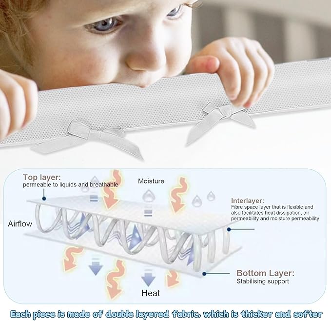 3 in 1 Crib Rail Covers for Teething,Soft Breathable Anti-Collision Crib Teething Rail Cover Edge Protector Strip（2025 New）