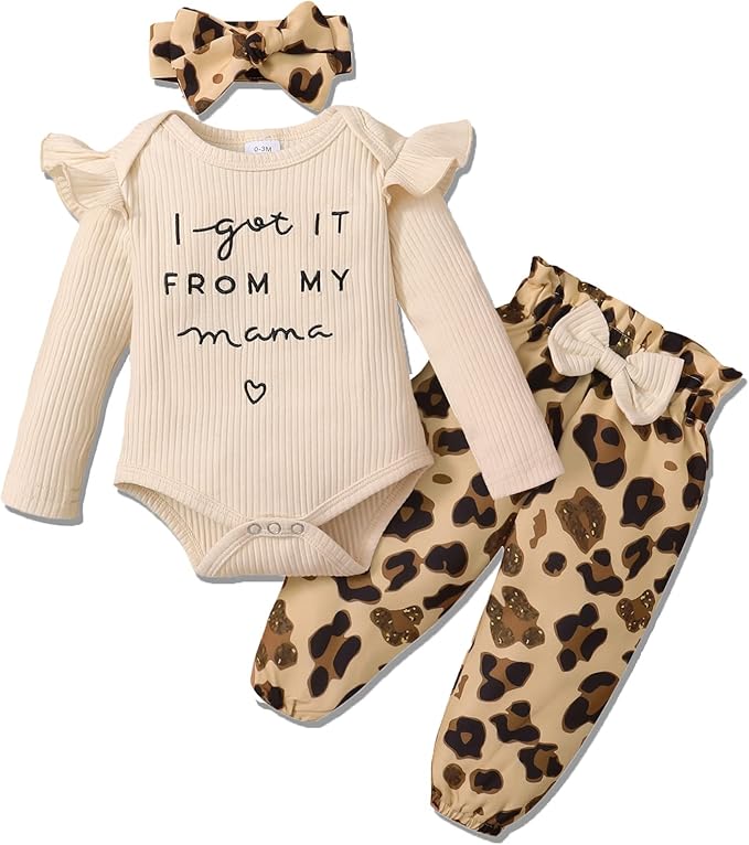 DISAUR Baby Girls Clothes Newborn Infant Baby Girls Outfit Long Sleeve Ruffle Romper Floral Pants Headband Sets 0-18 Months