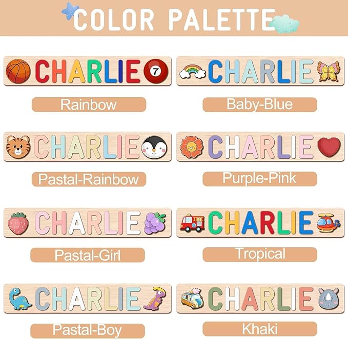 Personalized Name Puzzle for Kids, Custom Wooden Name Puzzle for Toddlers 1-3, 1st Birthday Easter Gifts for Kids, Alphabet Puzzle Engraved Text On Back, Toddlers Toys