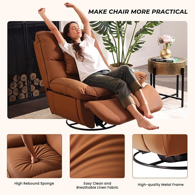 Electric Glider,Power Recliner, Reclining Sofa Chair with USB Ports,270°Rotation Swivel Glider Recliner Chair (Orange)