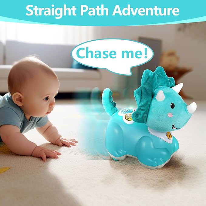 iPlay, iLearn Dinosaur Baby Musical Toy, Infant Crawling Toys for 6-9 9-12 12-18 Month, Baby Tummy Time Toddler Musical Light Toy for Age 0-2, 1 Year Old Boys Girls 1st Birthday Gift - Dinosaur