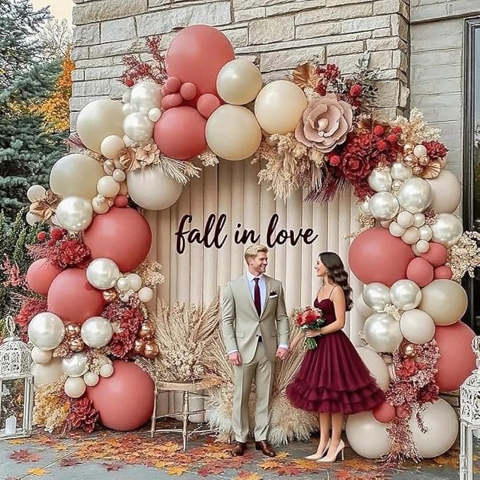 Dusty Pink Cream White Balloon Garland, Double Stuffed Rose Pink Sand White Pearl Balloons Blush Beige Nude Balloon Arch Kit for Boho Bridal Shower Wedding Baby Shower Birthday Fall Party Decorations