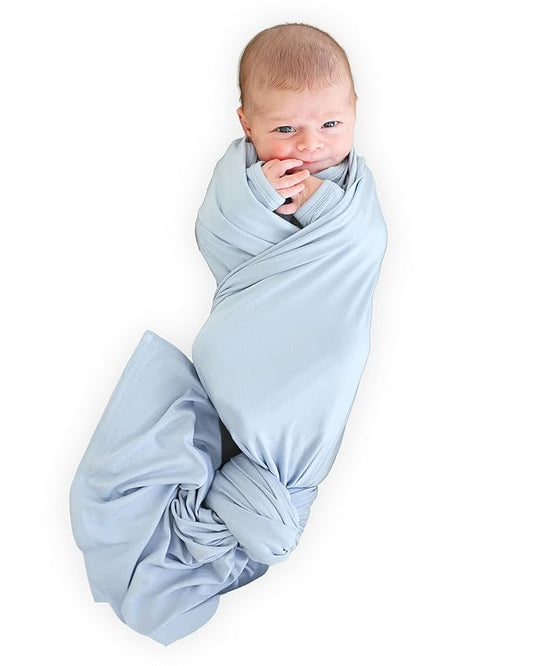 Caden Lane Baby Swaddle & Receiving Blanket, Soft, Breathable & Temperature-Regulating Bamboo Viscose Fabric for Swaddling Newborns, Gender Neutral Infant Blanket for Boys & Girls, Mist Blue