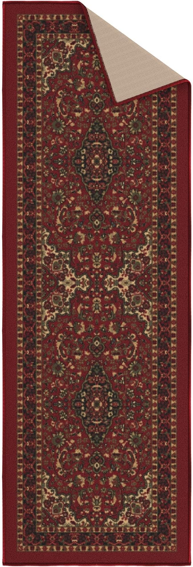 Ottomanson Hallway Runner Rug 20" x 59" Non Slip Oriental Area Rugs Easy to Clean Laundry Rug Runner Durable & Pet Friendly Floor Carpet Runners for Hallways Entryway Living Room Kitchen, Red