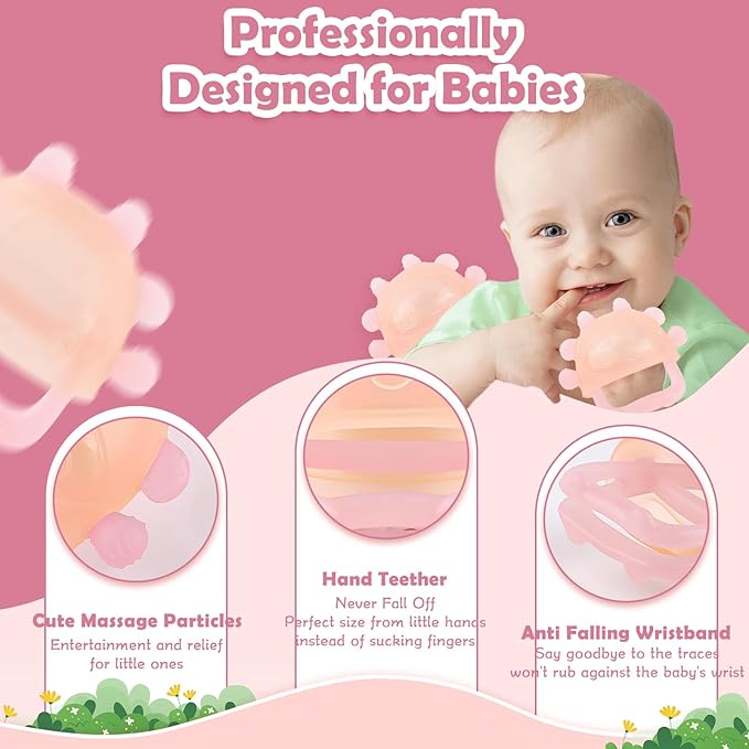 Anboor Baby Teething Toys, Silicone Teethers for Babies Anti Dropping Hand Teether, Infant Baby Chew Toys for Teething Relief, Ideal Present for Newborn Soon-to-be Mothers（Orange）