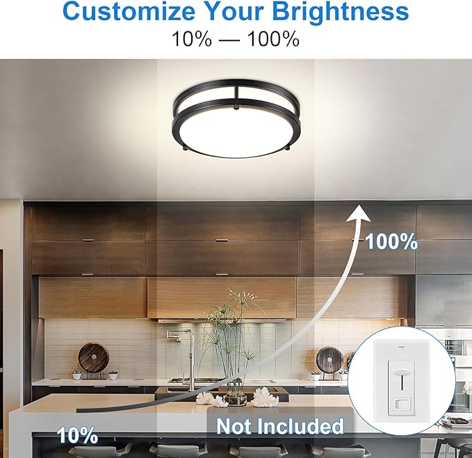 DLLT 2Pack Flush Mount LED Ceiling Light: 10 Inch 5CCT (3000K-6000K) & Dimmable Ceiling Light Fixtures for Bedroom Hallway - 18W Modern Black 1600LM Super Bright Kitchen Lighting Fixtures Ceiling
