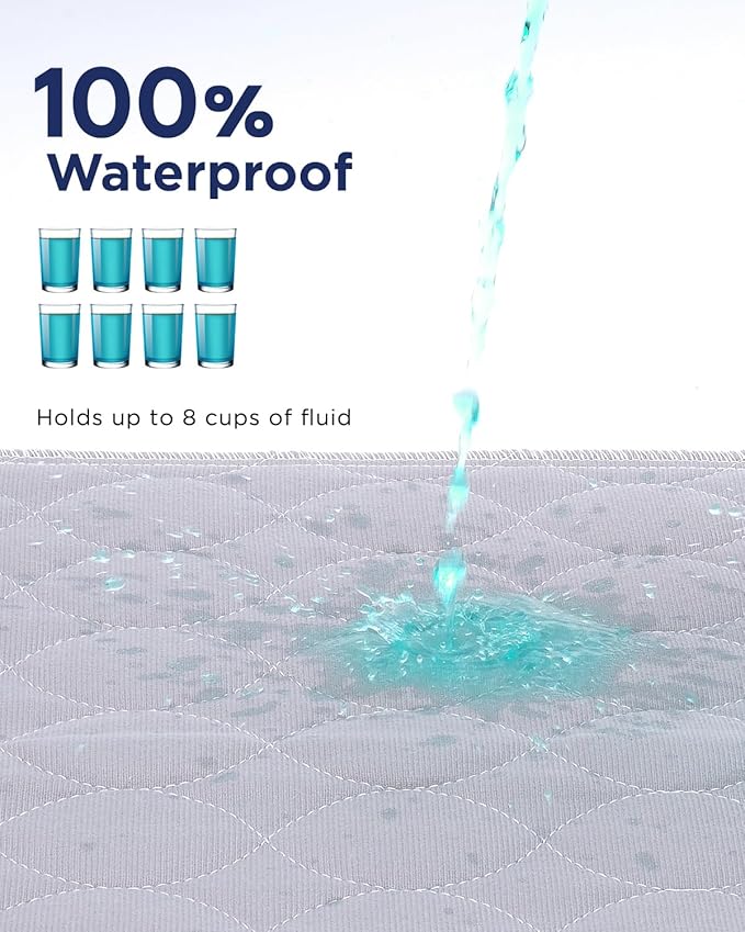 Washable Bed Pads 34" x 36" - 8 Pack, Grey, Waterproof Bed Pads for Incontinence, Bed Wetting Pads for Bed, Sofa, Floor, Resuable Underpads for Adults, Seniors, Pet