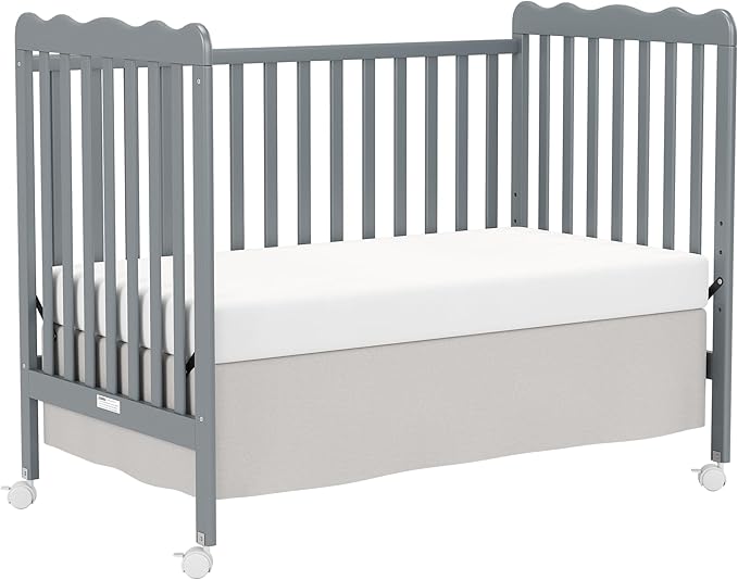 4 in 1 Convertible Baby Crib, Wooden Nursery Cribs Converts into Toddler Bed and Daybed, 3 Adjustable Base, Non-Toxic Finishes, Removable Wheels (Steel Grey)