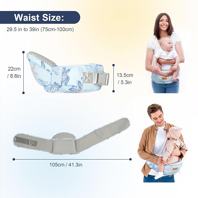 Baby Hip Carrier - Adjustable Waistband & Hip Seat for Newborn-Toddler (Up to 66 Lbs) with Pockets for Parents