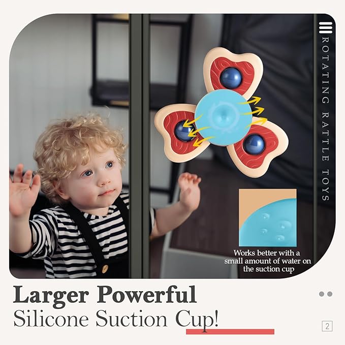 ALASOU 3PCS Suction Cup Spinner Toys for 1 Year Old Boy Girl|Spinning Top Baby Toys 12 18 Months|1 2 Year Old Boy Birthday Gift|Baby Bath Toy for Kids Ages 1-3|Sensory Toy for Toddlers 1-3