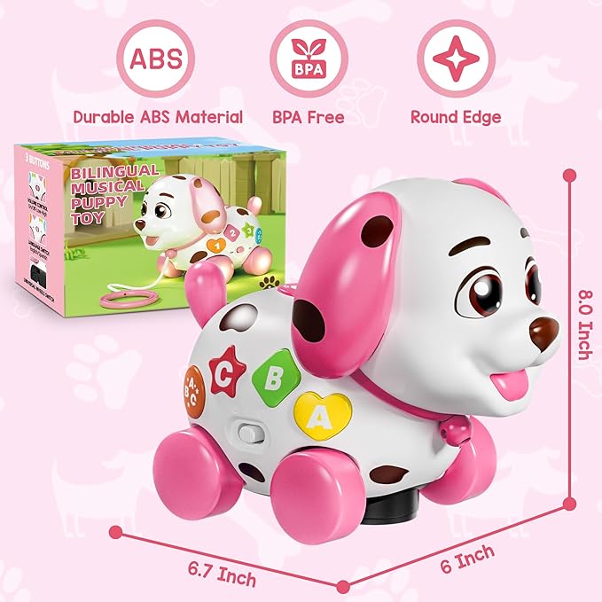 Toys for 1 Year Old Girl Gifts, Baby Toy 6-12-18 Months, Musical Puppy Toddler Learning Toy for 1 Year Old Boy Gift Present, 1st Birthday Gril Gift, Bilingual Toys with Music Light