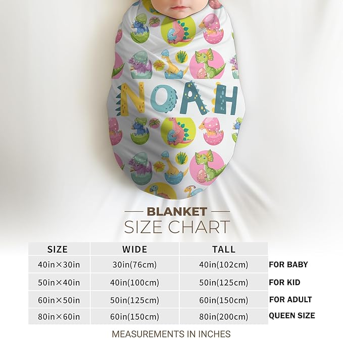 Personalized Dinosaur Baby Blanket with Name, Custom Easter Blanket for Boys, Girls & Kids, Soft Newborn