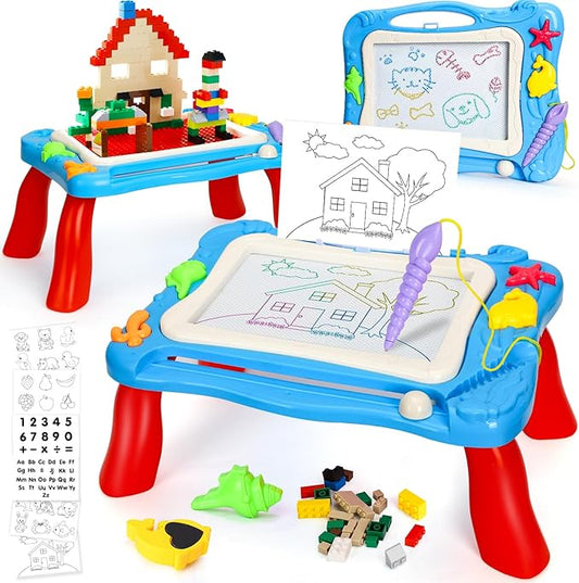 TOY Life Magnetic Drawing Board for Toddlers 1-3 Magnetic Doodle Board for Toddlers Drawing Table for Kids with Toy Building Blocks Doodle Board for Toys for Kids Gifts for Toddler