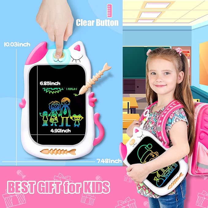 GJZZ Drawing Doodle Board Toys for 3 4 5 6 7 Year Old Girls Boys Gifts, LCD Writing Tablet and Scribble Board Learning Toy for Kids, Birthday Gift for Toddler - Pink White
