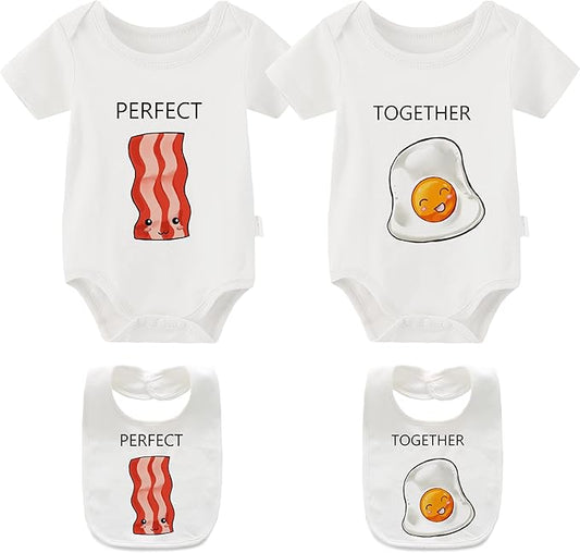 YSCULBUTOL Baby Twins Bodysuit Perfect Together Best Friend Newborn Romper Toddler Unisex Twin Outfit