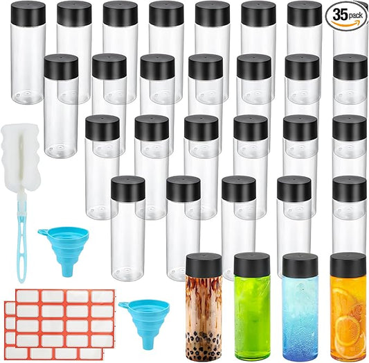 30 Pcs Empty Sensory Bottles,12 oz Leakproof Clear Plastic Juice Water Bottles with Lids,Reusable Drink Containers for Milk Tea Beverages Sensory Crafts Classroom Handmade Party Supply