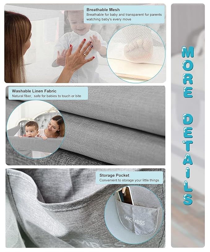 MBQMBSS Baby Bed Rails for Toddlers - 77’’ Extra Long Adjustable Baby Bed Side Rail Guard with Y-Strap for Kids Twin,Double,Full Size Queen & King Mattress (Gray/White) (77 Inch(L) X26.7(H))