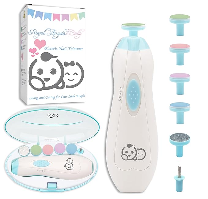 Baby Nail Trimmer 6 in 1, Royal Angels Baby Electric Nail File, Baby Grooming Kit Manicure Set for Toddler and Adults, Newborn Toddler Toes & Fingernails Nail Care Kit (Babyblue)
