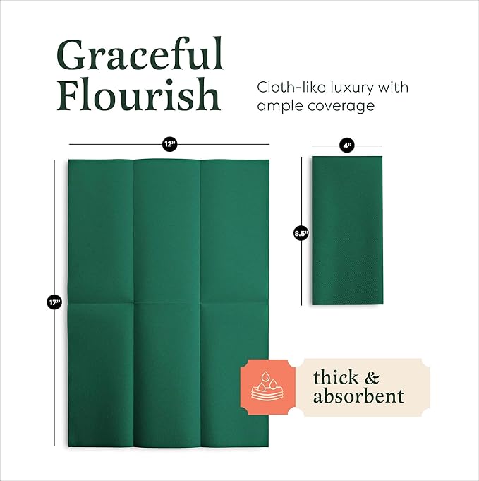 100 Linen-Feel Green Paper Napkins - Decorative Cloth-Like Green Dinner Napkins - Soft And Absorbent. For Kitchen, Party, Wedding, Bathroom Or Any Occasion