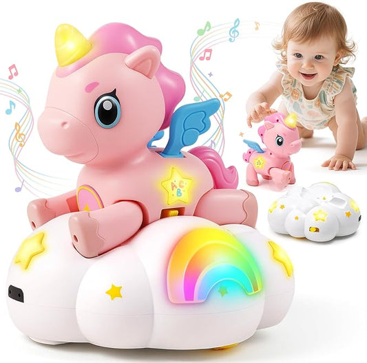 Duchong Baby Toys 6-12 Months Girls Boys, Unicorn Crawling Toys with Music, Sensory Development Learning Toy for 1 Year Old, Christmas Birthday Gifts for Toddler 9-12-18 Months
