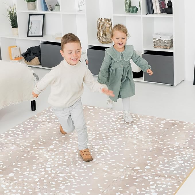 Upgraded Premium Soft Foam Baby Play Mat – Connectable to Create Larger Play Spaces, 5.5 x 3.9 ft, Easy to Clean, 0.5” Thick – Modern Terrazzo Design for Playrooms and Home Décor
