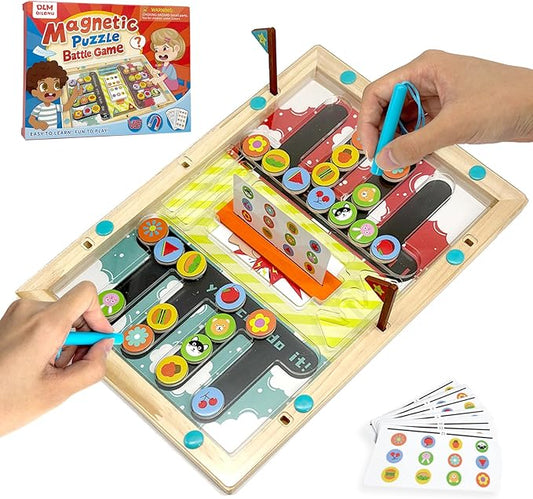 Kids Montessori Toys: 3 4 5 6 7 Year Old Wooden Magnetic Puzzle Battle Game for Boys Girls Preschool Educational Learning Activities Toy Autistic Sensory Fine Motor Busy Board Game for Toddlers