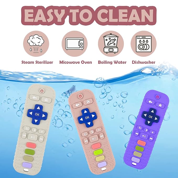 2 Pack Remote Teether for Toddlers, Silicone Teething Toys for 6-12 Months, Remote Control Shape Baby Teethers - Chew Toys Gift (Gray+Pink)