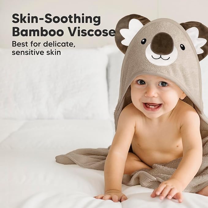 KeaBabies Hooded Baby Towel for Newborn - Viscose Derived from Bamboo Large Baby Bath Towels with Hood for Boys, Girls, Toddler, Extra Absorbent & Soft Newborn Bath Essentials (Koala)