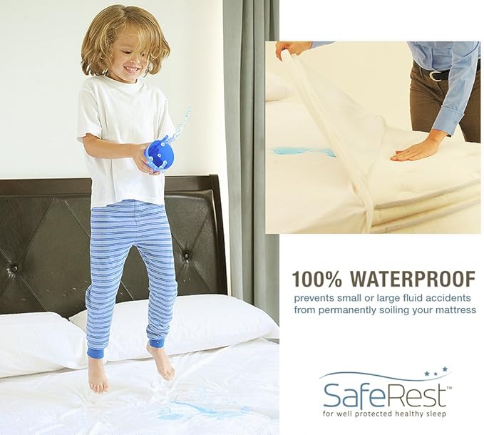 SafeRest Zippered Mattress Protector - Premium 6-9 Inch Waterproof Mattress Cover for Bed - Breathable, Noiseless Washable Mattress Encasement - Twin
