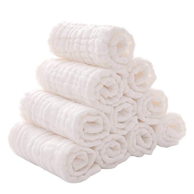 Baby Muslin Washcloths -6 Layer Soft Absorbent Face Towel - Natural Newborn Wipes for Delicate Skin - Baby Registry as Shower