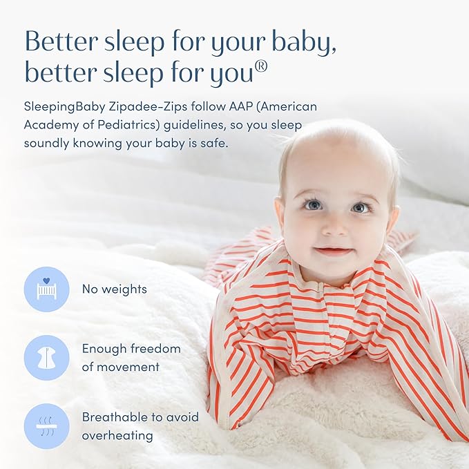 SleepingBaby Zipadee-Zip Transition Swaddle - Cozy Baby Swaddle Blanket with Zipper Convenience - Roomy Wearable Blanket for Easy Diaper Changes - Stripes Strawberry/Cream, X-Small (3-6 Month)
