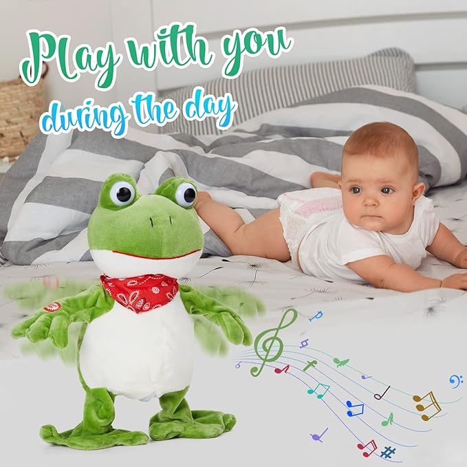 Houwsbaby 12” Green Frog Toy Croaking Frog Musical Stuffed Animal Frolick Froggy Shaking and Waving Electronic Interactive Animate Plush Toy Birthday Holiday Present