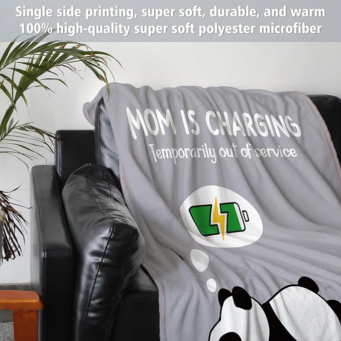 Craftique Gifts for Mom Birthday Christmas- Funny Soft Mom is Charging Blanket- New Moms Gifts for Women, Practical Blanket Throw for Napping Travel, 60”×50”