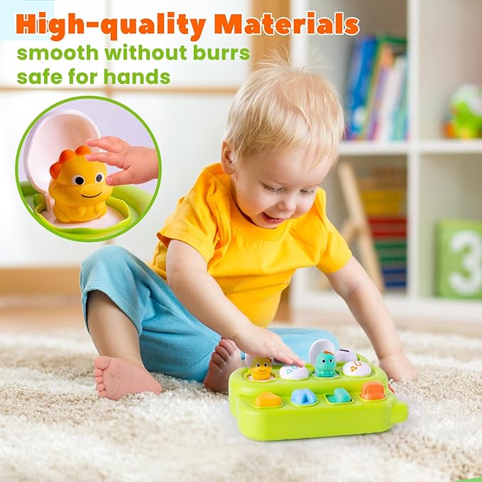 Cause and Effect Pop Up Dinosaur Baby Toy 6-12 Months, Sensory Early Learning Fine Motor Skills Toy for Toddler Boy Girl 9 11 Months