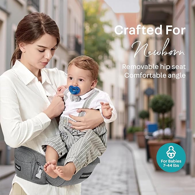 Baby Hip Carrier, Ergonomic, Toddler Carrier with Multiple Pockets & Shoulder Strap for Newborns & Toddlers -Gray