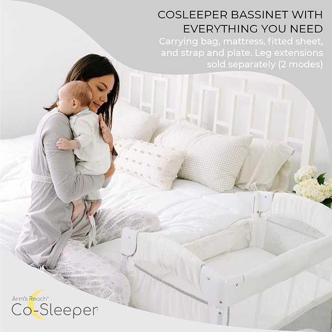 Arm’s Reach Mini Ezee 2 in 1 Co-Sleeper Bedside Bassinet with Mesh Side Panels, Side Pockets, and Bottom Storage, Gray