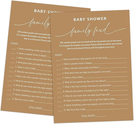 Baby Shower Family Feud Game - Pack of 30 Game Cards 1 Answer Key, Baby Shower Game for Boy & Girl, Gender Neutral Baby Shower Decorations, Baby Feud Game Supplies-07F-Caramel