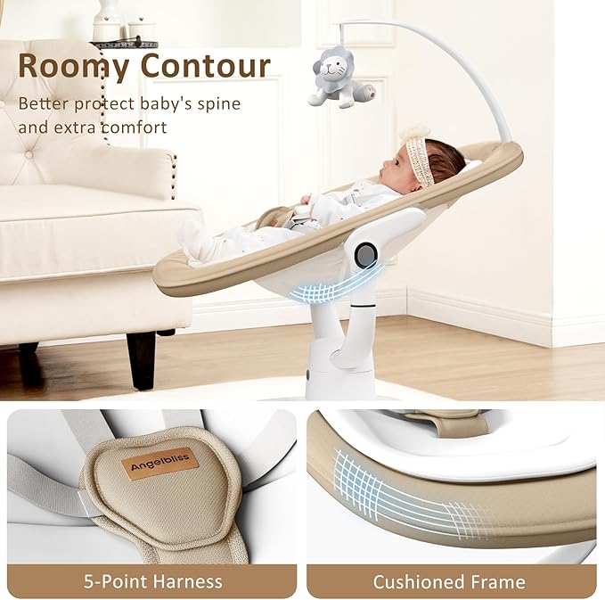 Angelbliss Baby Swing with Custom Motion, 3D-Motion Electric Swing with 6 Unique Motions & 4-Speeds, Bluetooth Enabled, 13 Preset Lullabies (Beige)