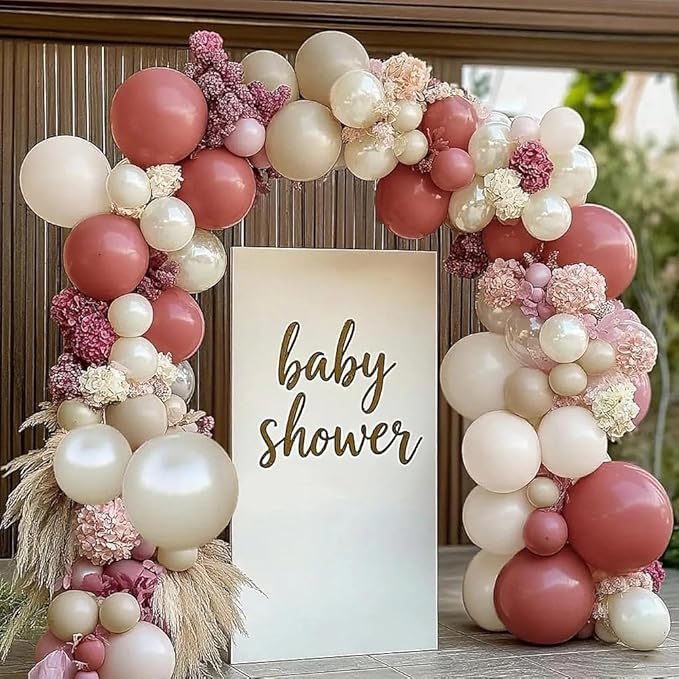 Dusty Pink Cream White Balloon Garland, Double Stuffed Rose Pink Sand White Pearl Balloons Blush Beige Nude Balloon Arch Kit for Boho Bridal Shower Wedding Baby Shower Birthday Fall Party Decorations