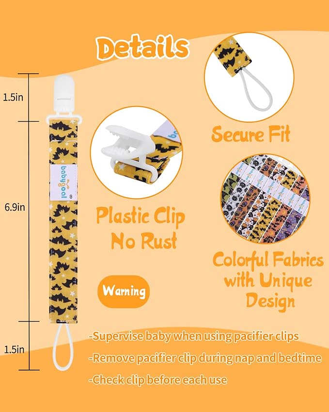 Babygoal Halloween Pacifier Clips 8 Pack, Pacifier Holder Clips for Baby Boys and Girls Fits for Most Pacifier, Binkie Styles & Baby Teethers & Toys and Gift 8PS32-B