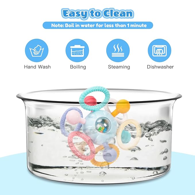 Baby Teething Toys for 0-6 6-12 Months, BPA Free Food Grade Silicone Teether, Infant Sensory Chew Rattles Toys, Gifts for Infant Newborn Boys Girls 0 3 6 9 12 18 Months, Blue