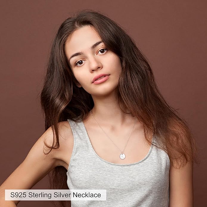 Hidepoo Disc Initial Necklace Gifts for Girls - 14K Gold Filled/Rose Gold/S925 Sterling Silver Disc Initial Necklaces Personalized Birthday Gift Tiny Initial Necklace Jewelry for Girls Women