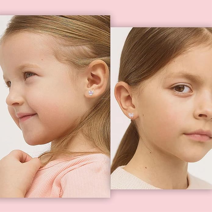 6 Pairs Huggie Hoop Earrings 925 Sterling Silver Stud Sets Cute Heart Hoops Tiny Cubic Zirconia Flower Stud Small Hypoallergenic Cartilage Sleeper Earrings