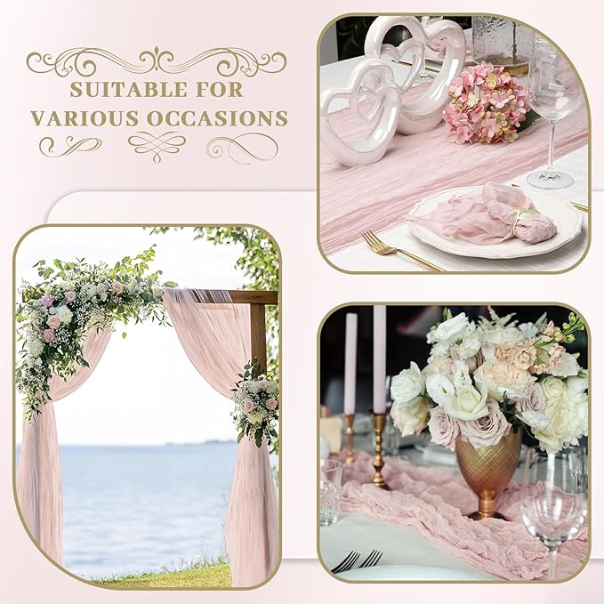 Le courant 6pcs 10Ft Cheesecloth Table Runner, Rustic Boho Gauze Cheese Cloth Runner Table Runner for Weddings Bridal Baby Shower Birthday Holiday Parties Home Decor, Dusty Pink