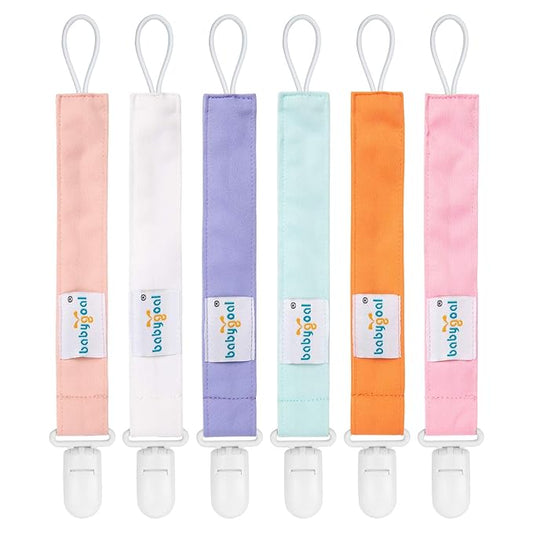 Babygoal Pure Color Pacifier Clips, 6 Pack Binky Paci Holder Clips and Leash for Boys and Girls Fits for Most Pacifier, Binkie Styles & Baby Teethers & Toys and Gift 6PS23