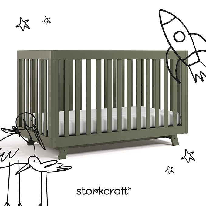 Storkcraft Beckett Grow-with-Me Convertible Crib (Olive) – GREENGUARD Gold Certified, Converts to Toddler Bed & Daybed, Fits Standard Crib Mattress, Easy-to-Assemble