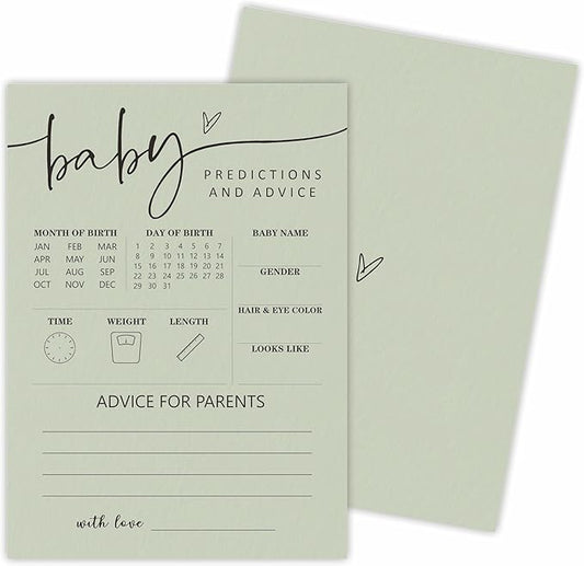 Sage Green Baby Shower Game Cards, Advice & Predictions, Double-Sided Design, 30 Gender Neutral Game Cards For Baby Shower Party, Baby Announcement, Advice For The Parents, Party Favor & Decor - C02