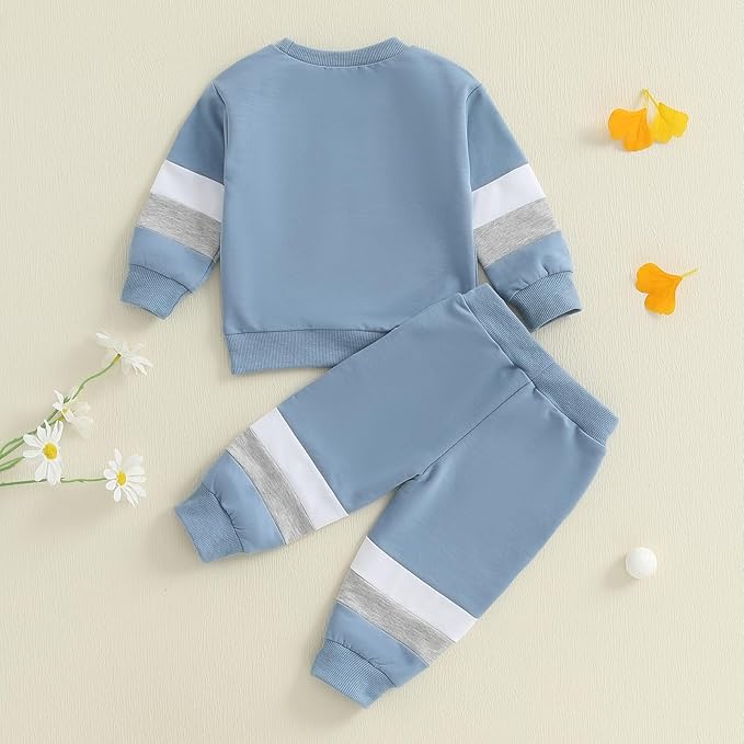 Kupretty Toddler Baby Boy Fall Winter Clothes Color Block Long Sleeve Sweatshirt Pullover Tops + Joggers Pants Outfit Set